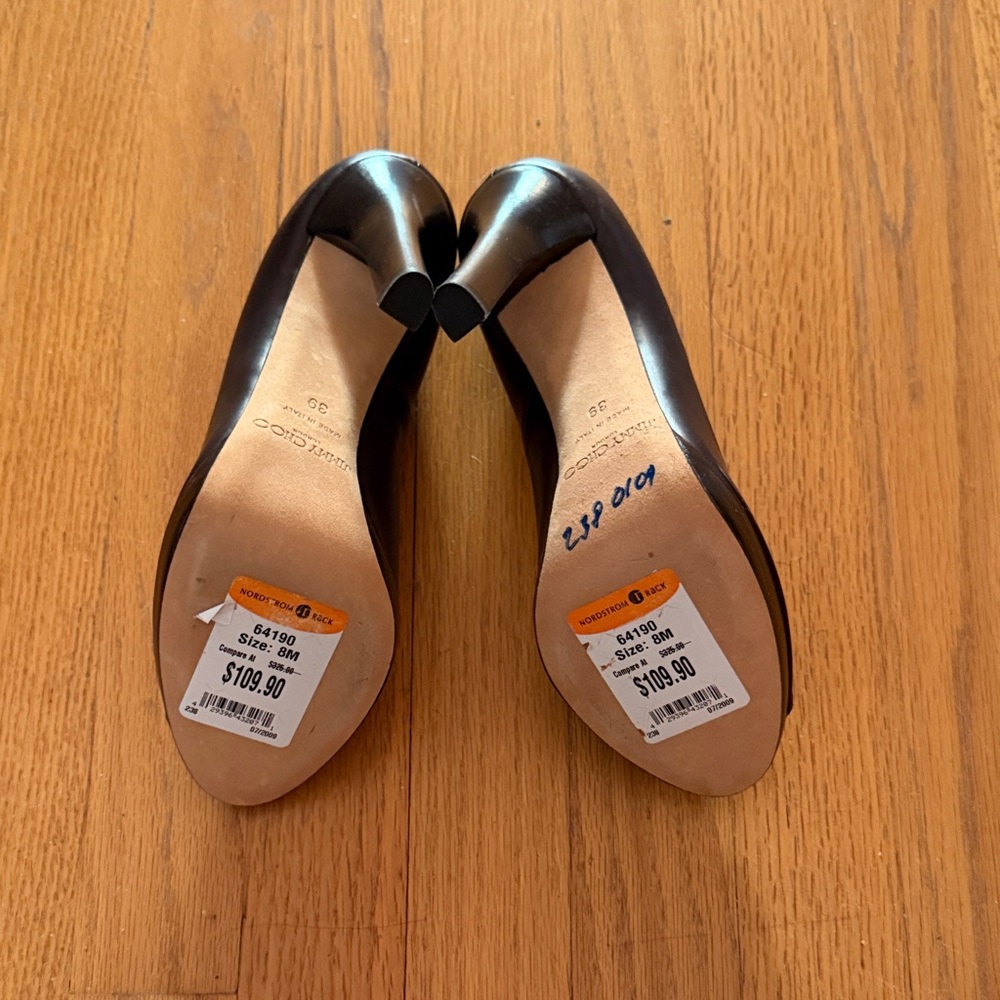 Jimmy Choo Dark Brown Leather Peep-Toe Heels - Picture 4 of 4